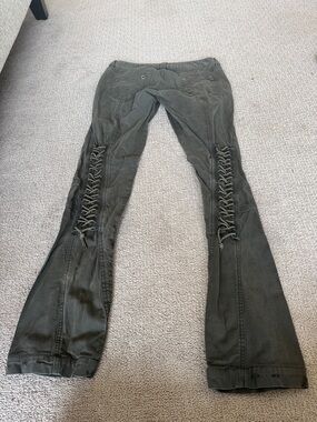Jean Paul Gaultier Olive Green Lace-Up Flared Pants